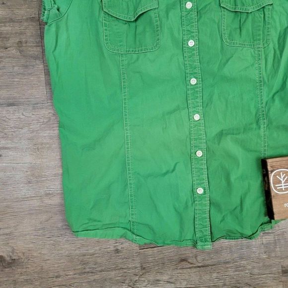 Tommy Hilfiger T-Shirt Button Up Green Solid Polo Shirt Short Sleeve 90s Y2K L - Picture 2 of 8